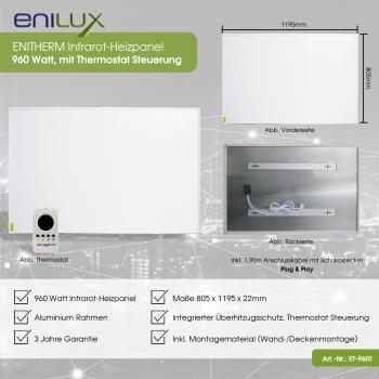 Enilux Infrarot-Heizpanel 960W mit Raumthermostat